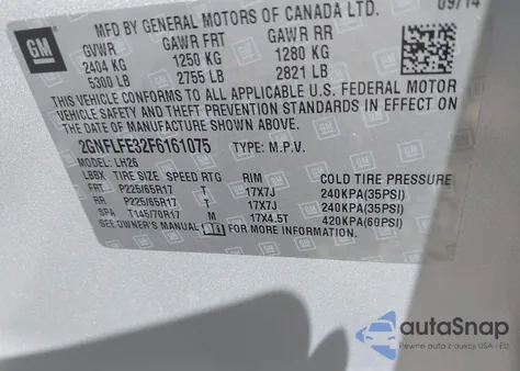 2015 Chevrolet Equinox 1Lt z USA, uszkodzony, nr VIN 2GNFLFE32F6161075